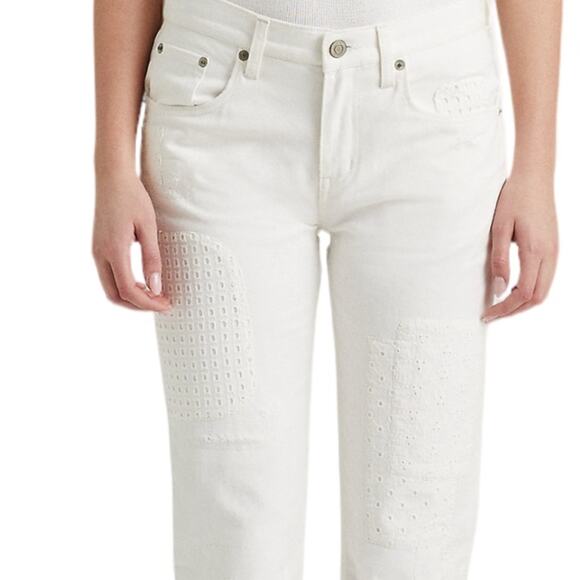 Lauren Ralph Lauren Eyelet Embroidery Relaxed Ankle Jeans White Wash Size 18/18W - Picture 4 of 11